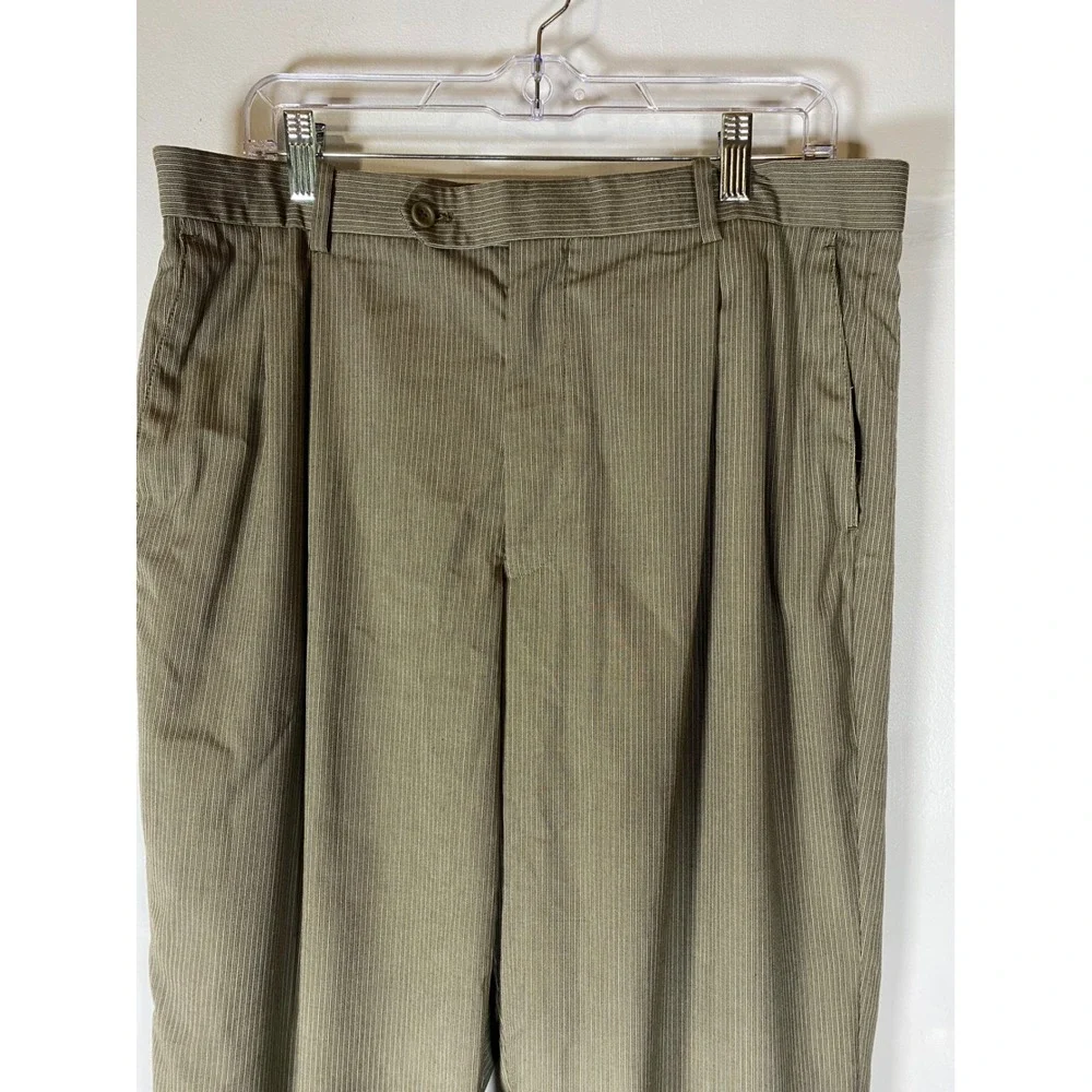 Luca Rossi 36x32 Italian Double Pleated Beige Tan Pinstripe Cuffed Dress Pants